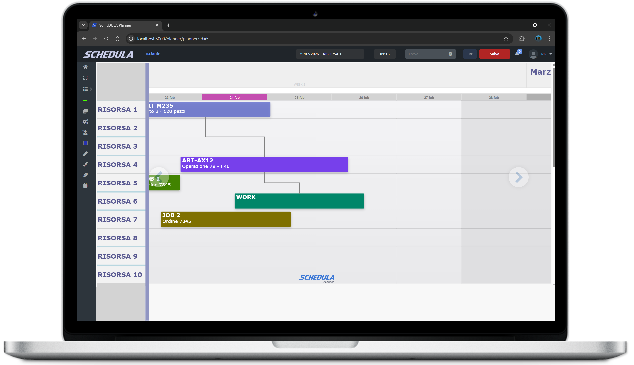 Schedula planner su laptop - interfaccia di schedulazione risorse e attività